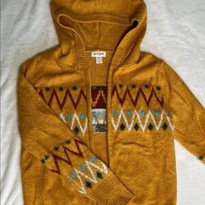 Cat & Jack Mustard Hooded Cardigan with Geometric Design